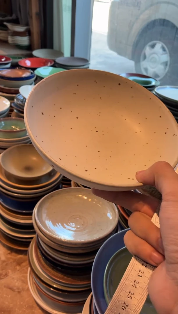 瓷片俊***肉564陶泥白麻点平底锅盘