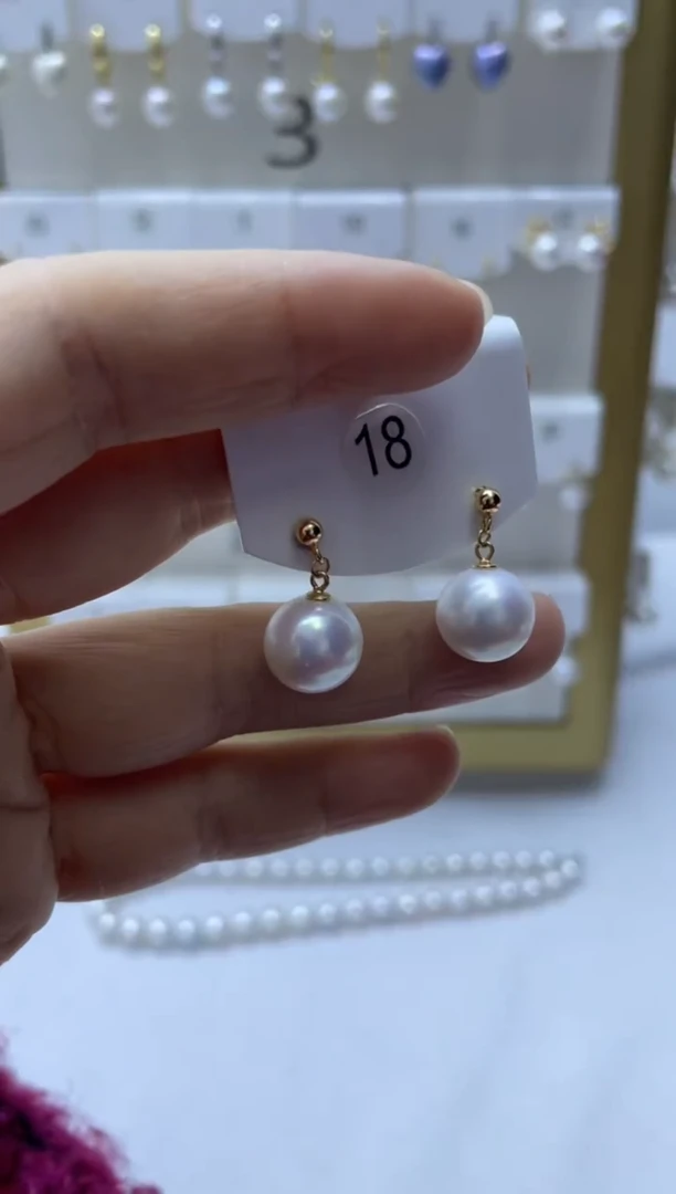 银S925镶嵌耳饰淡水珍珠18