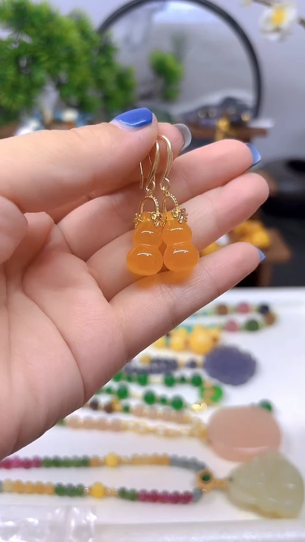 14K金镶嵌翡翠耳饰E660