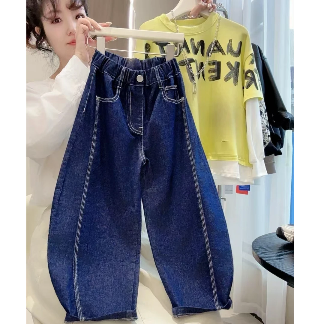 儿童软牛仔裤2025春季时尚韩版宽松男女童设计春秋舒适百搭长裤潮