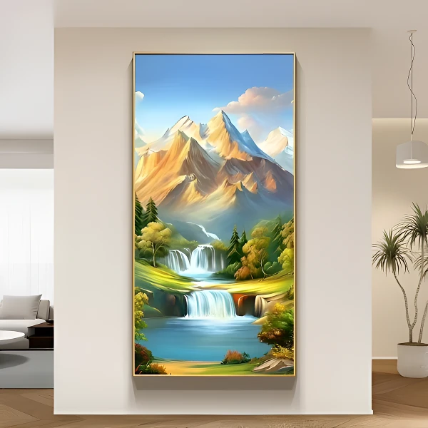 金山画靠山图入户玄关装饰画聚宝盆山水画挂画高级感走廊过道壁画