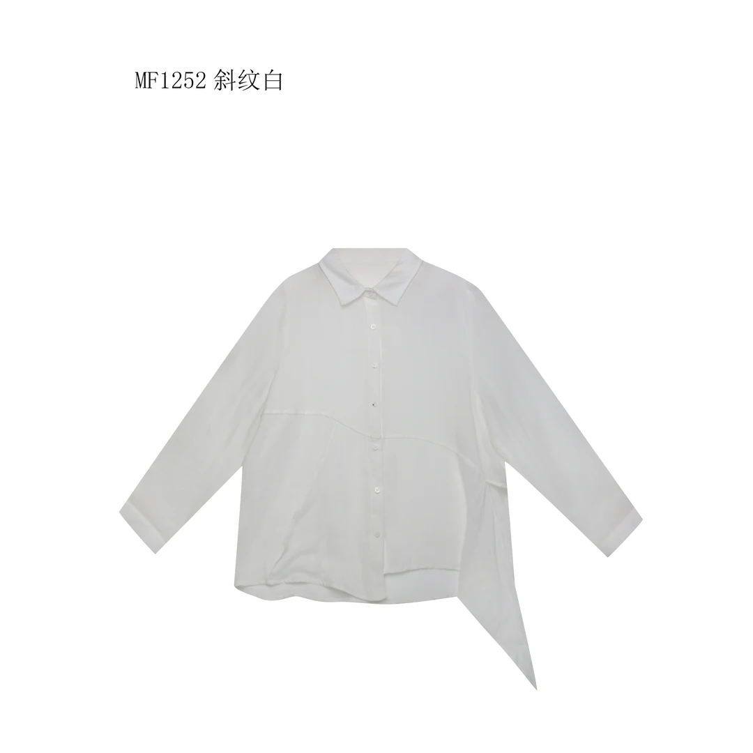 【麻訪家】MF1252斜纹白文艺设计感简约百搭长袖开衫上衣