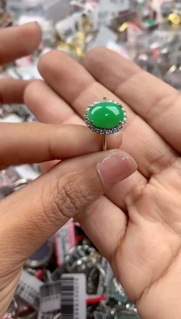 银S925镶嵌戒指翡翠8888----6