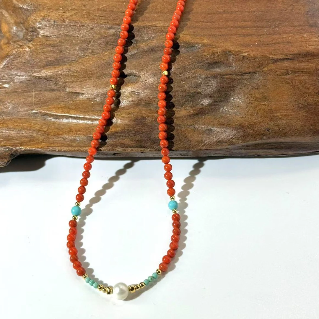 【巨伶石】南红小米珠搭珍珠单珠锁骨链颈链