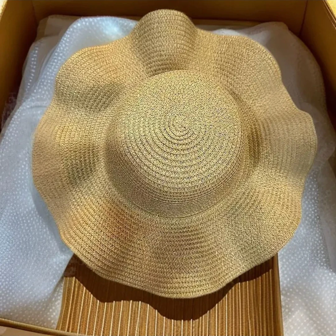MZ88夏日手工编织咖色花边防晒帽草编帽纯手工编织