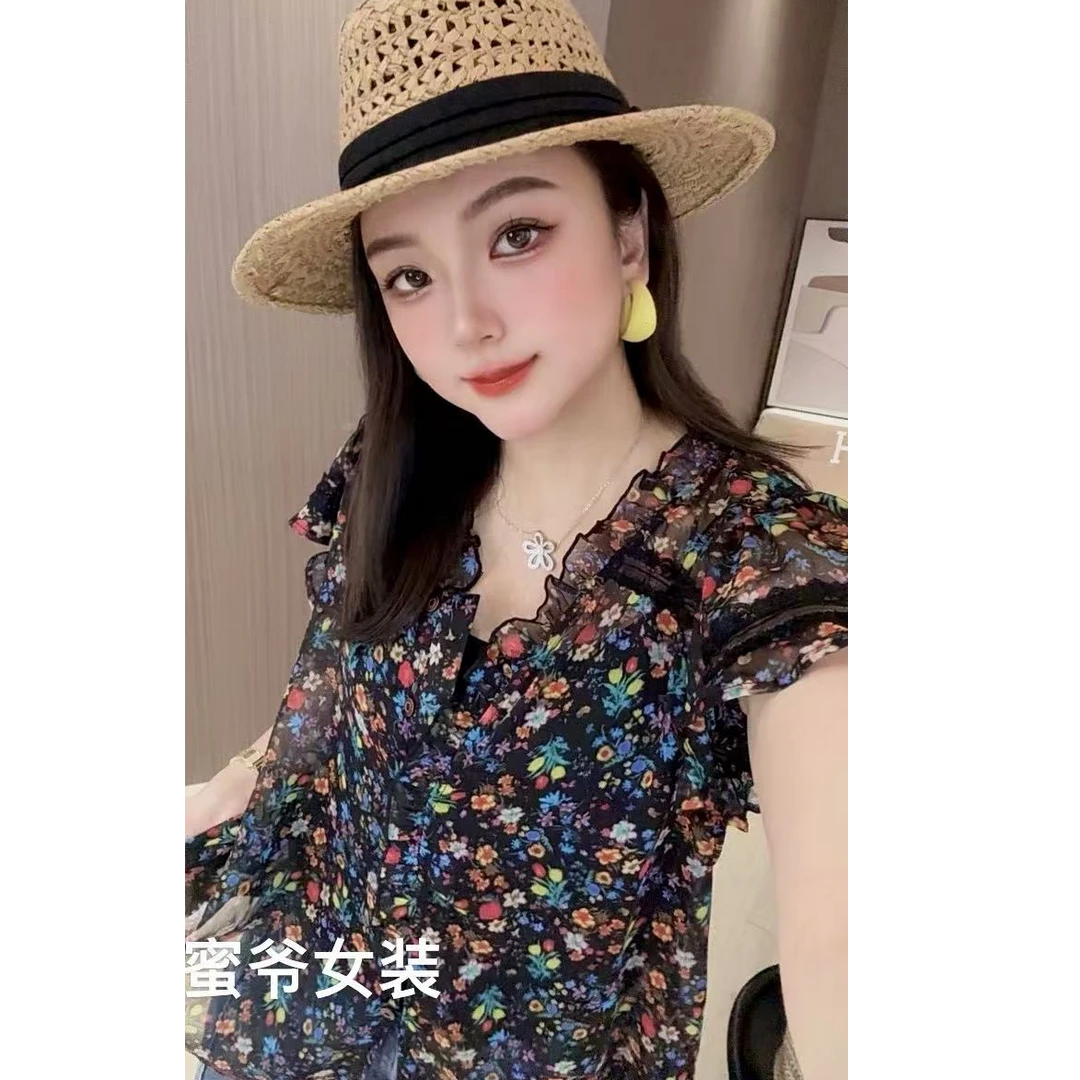 【蜜爷家】碎花肌理感荷叶花边衬衫023#