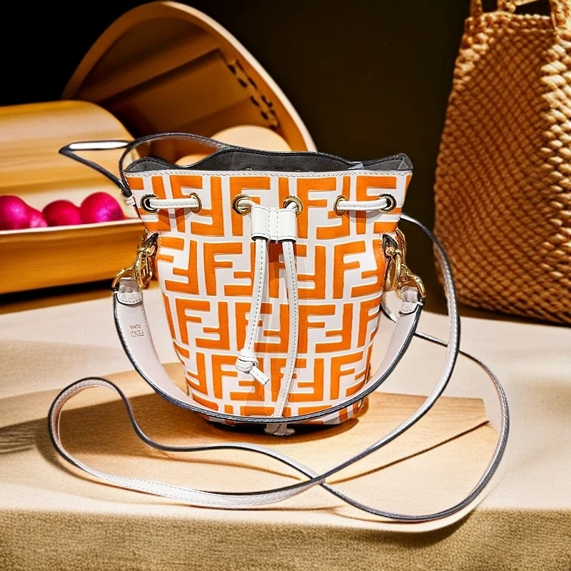 95新 FENDI/芬迪 橙色老花水桶包  1188 6264