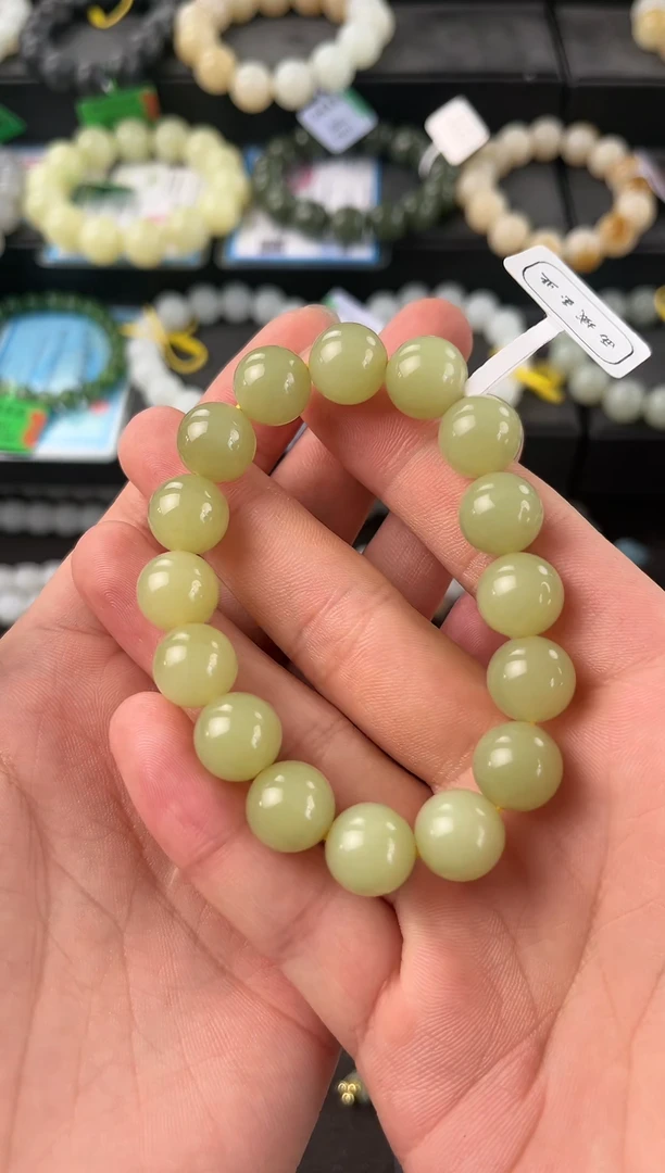 【闪购商品】和田玉手串未镶嵌若羌青黄口手串卡12微色差
