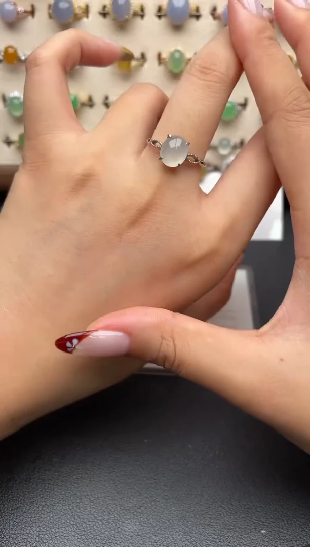 银S925镶嵌戒指翡翠一物一证一礼盒