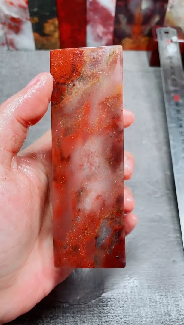 玉桂林鸡血玉素章白粉红32