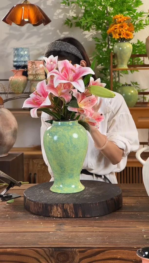 【绿野仙踪-大号美人花瓶】复古绿色陶瓷花瓶干花鲜花陶罐桌面摆件