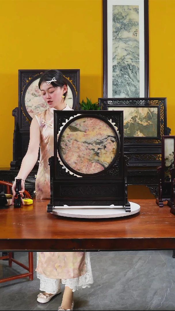 石材招***3天然大理石画摆件