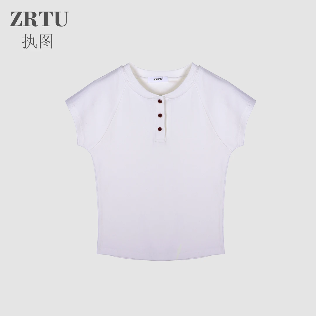 【雪莉专属】ZRTU 2025夏季设计感百搭显瘦圆领T恤正肩上衣ZR5068