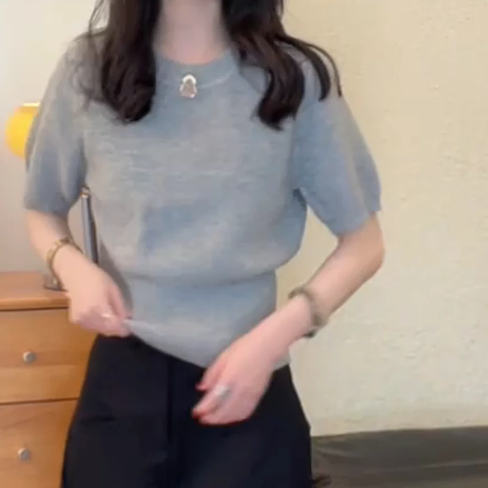 夏季新款气质轻奢半袖休闲简约宽松显瘦纯色百搭套头圆领上衣