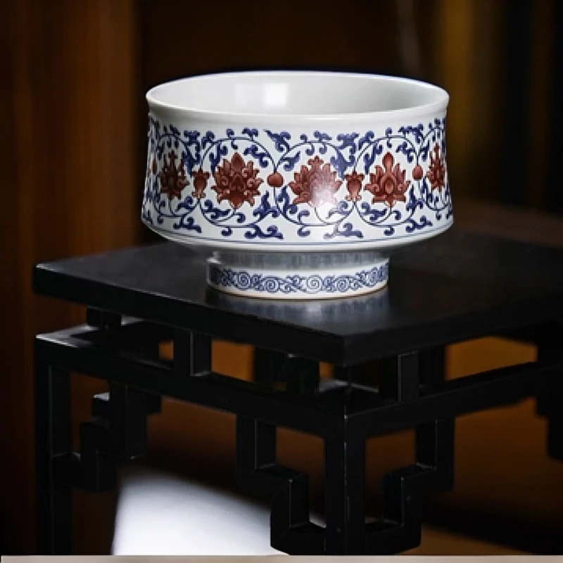 景德镇青花釉里红茶道家用茶室大容量特大茶洗杠水盂大小笔洗茶渣