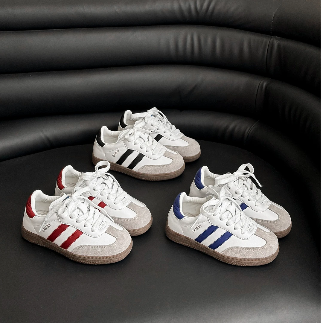 26-37码真皮儿童德训鞋2025春夏新款男女童休闲小白鞋百搭运动鞋