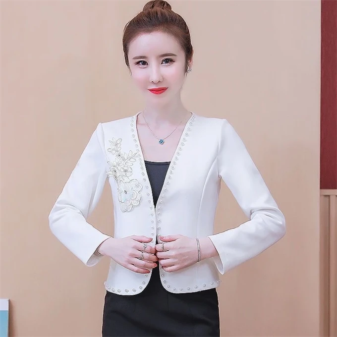 春秋新款时尚百搭重工绣花短外套旗袍披肩开衫白色上衣