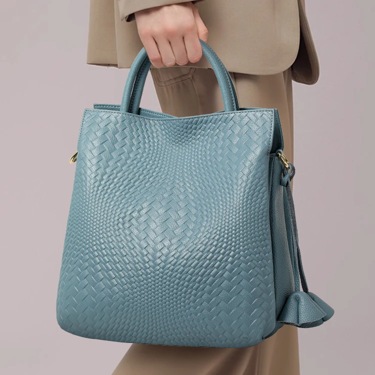 真皮女包2025新款大容量手提包女气质手拎单肩编织纹女士包包
