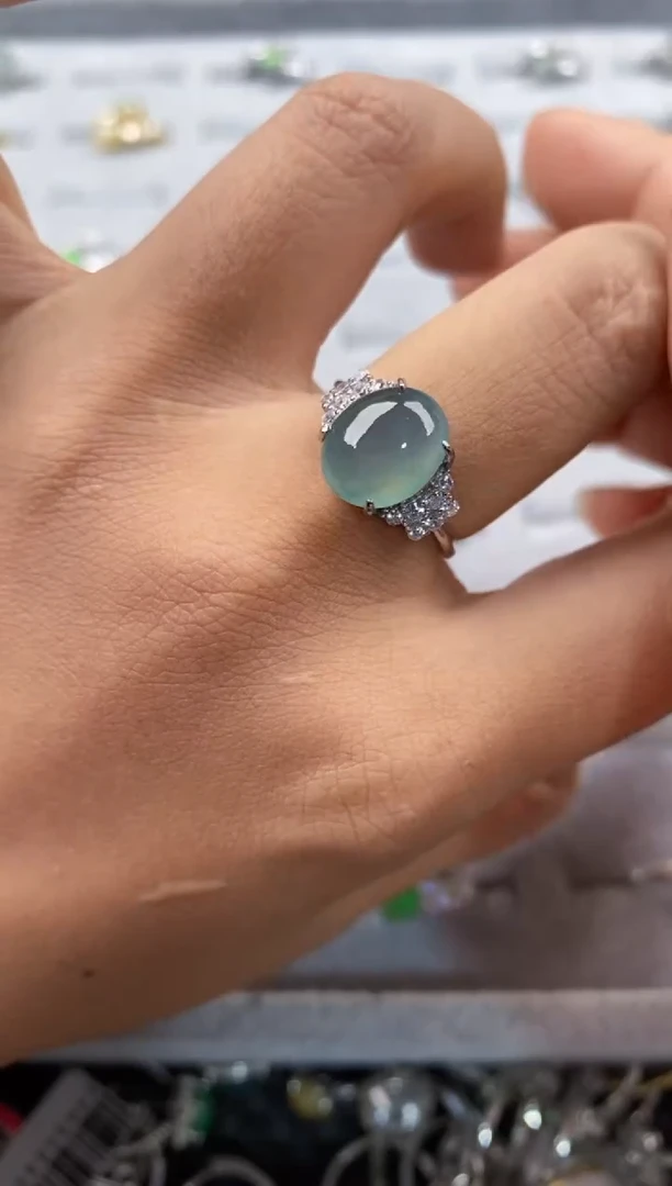 银S925镶嵌戒指翡翠222----1