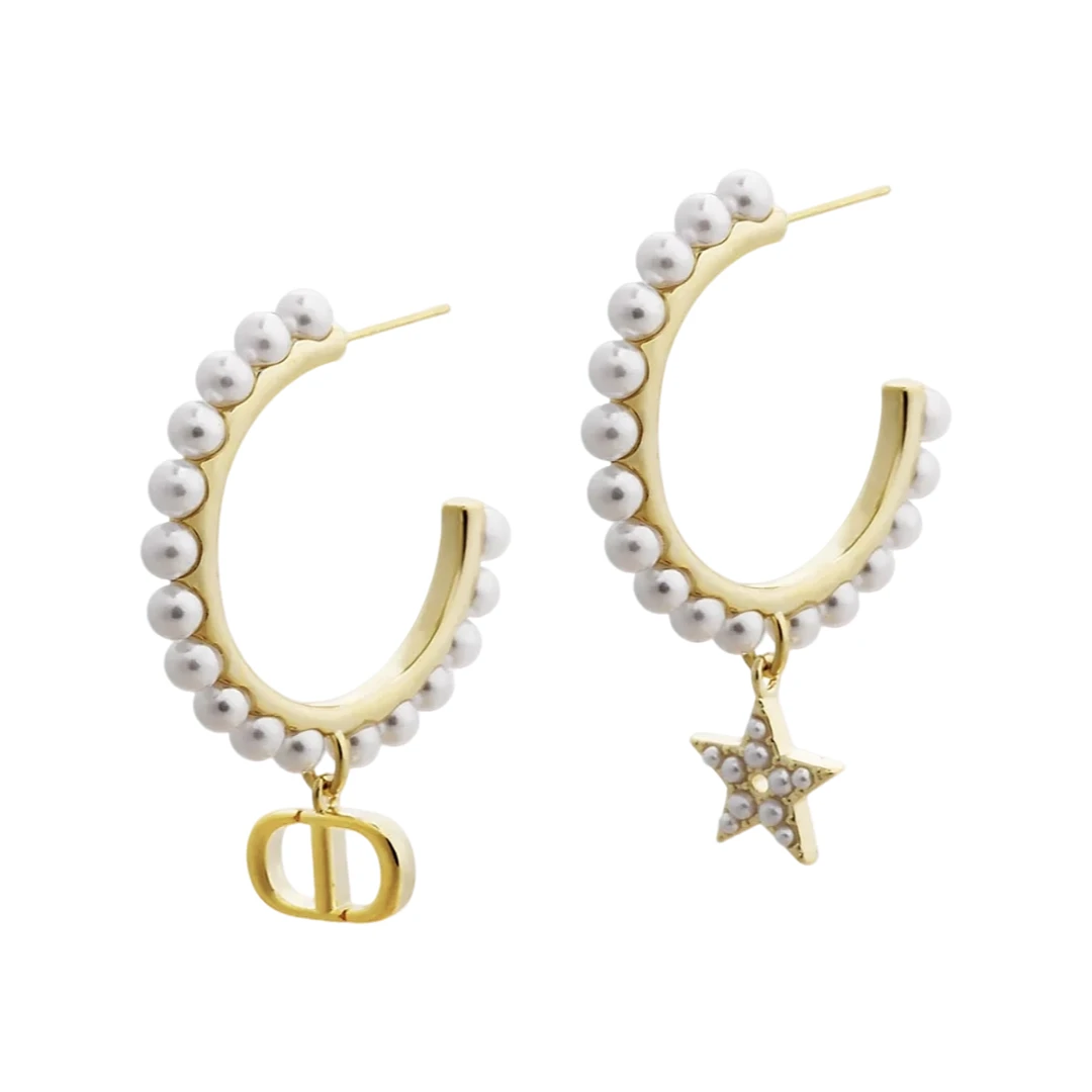 红楼  925银针 镀K金 字母五角星不对称耳环 ZF-A957