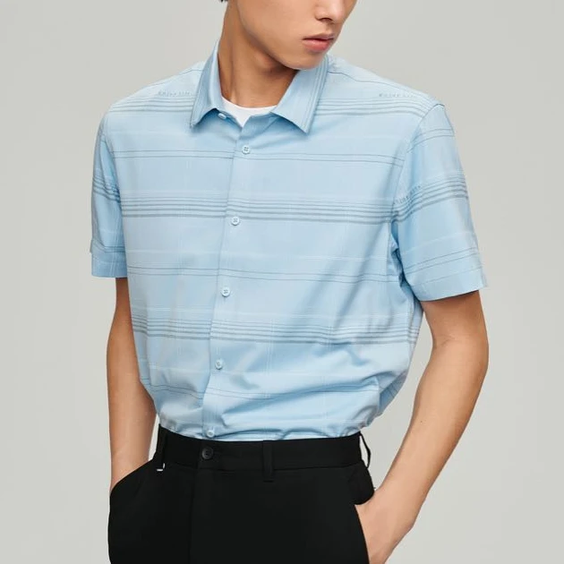 春季短袖夏季男免烫透气衬衫衬衫条纹男装商务2Y078A