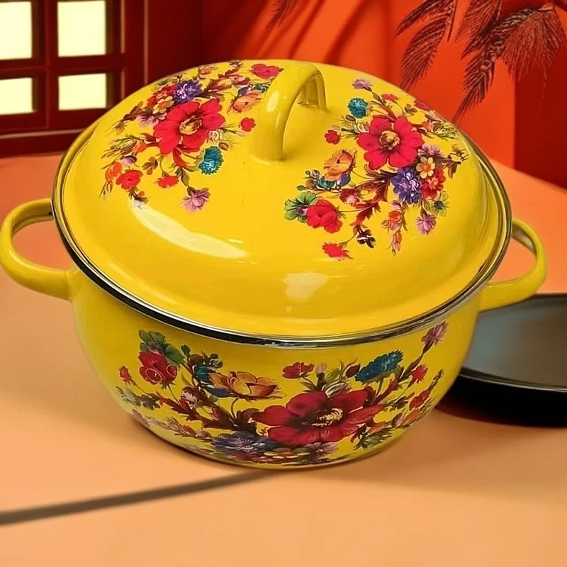 24cm （带瑕疵 ）怀旧 双耳搪瓷锅搪瓷烧锅煮锅易清洗