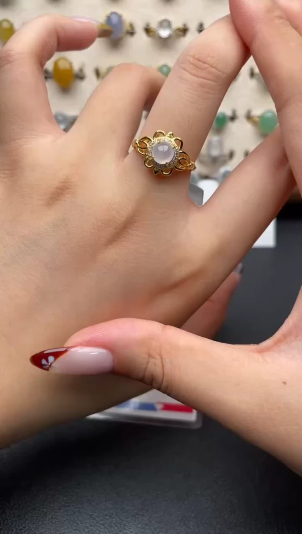 银S925镶嵌戒指翡翠一物一证一礼盒