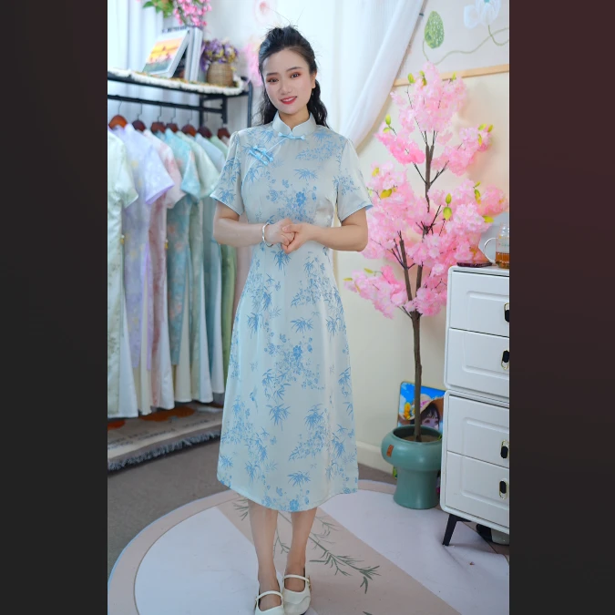 夏季-【清秀佳人】减龄气质中长款优雅改良遮肉显瘦旗袍裙