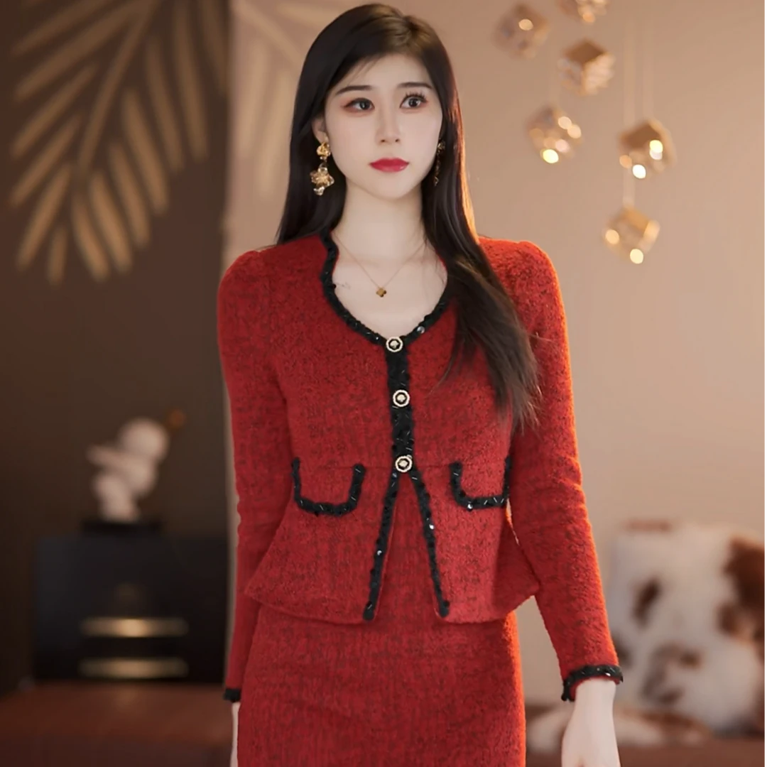 【火火】橘风香香冬季新款高级显瘦直筒连衣裙-YL20077