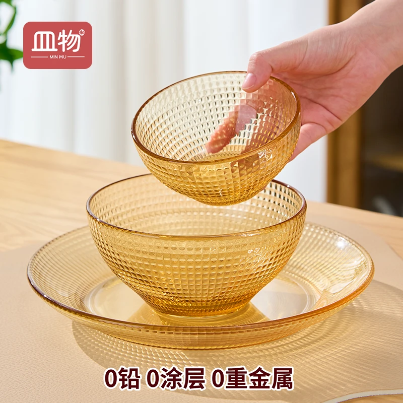 皿物皿物波点盘子碟子碗高硼硅玻璃耐高温400度菜盘菜碟碗盘套装