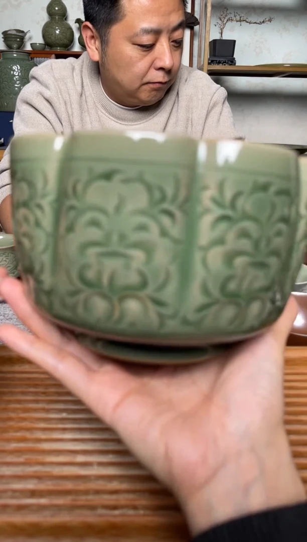 【闪购商品】其他纯手工秘色乱刀牡丹花口大建水