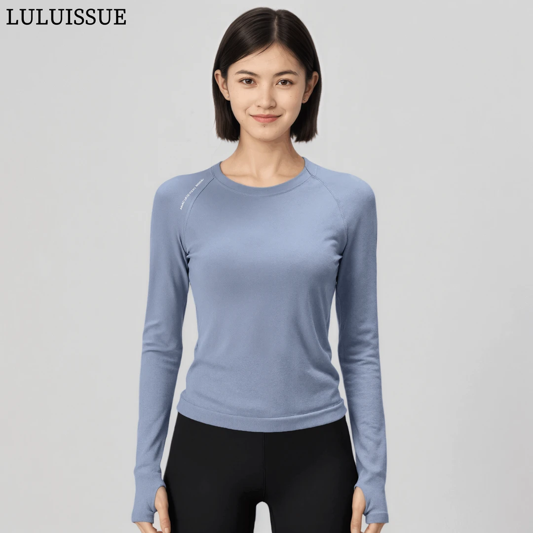 LULUISSUE秋季健身女速干修身显瘦透气运动上衣圆领弹力瑜伽服
