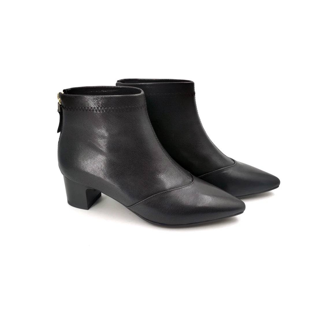 KANGNAI/康奈11438404粗跟尖头薄绒真皮羊皮时尚舒适休闲女短靴