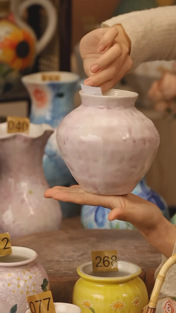 陶瓷景德镇设计师手作花器摆件侘寂风@M076@