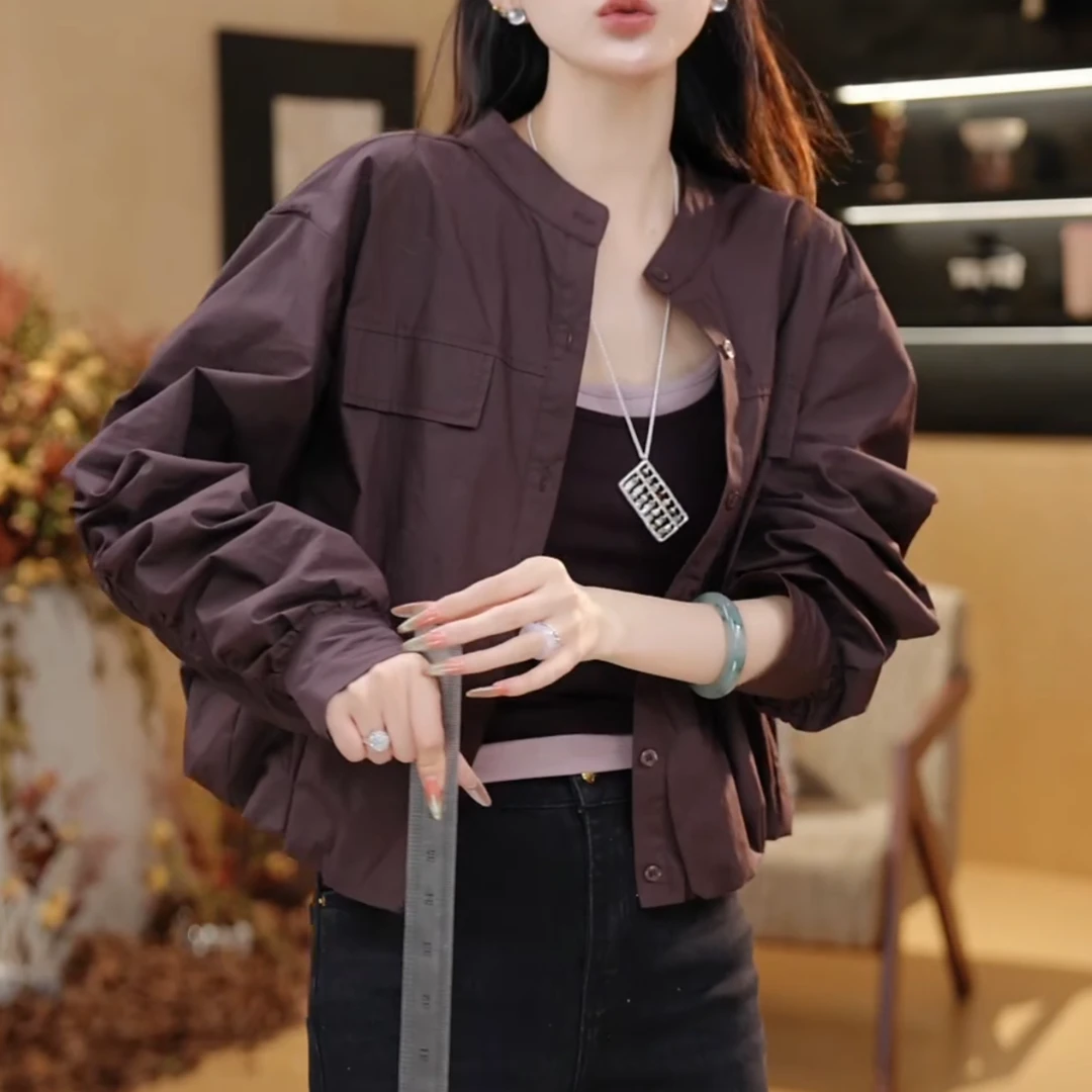 2025秋季新款短款褶皱设计感时髦长袖百搭休闲衬衫外套LK2506292