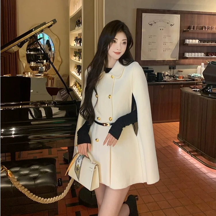 财阀斗篷轻奢小个子显瘦千金风针织毛呢斗篷外套女仿水貂绒大衣