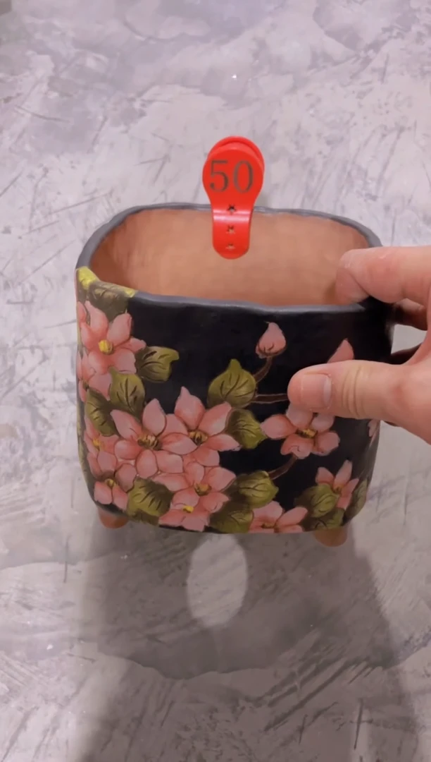 摆件半*50陶花岛花盆罐—手工痕迹默认，大小会有1-2公分误差