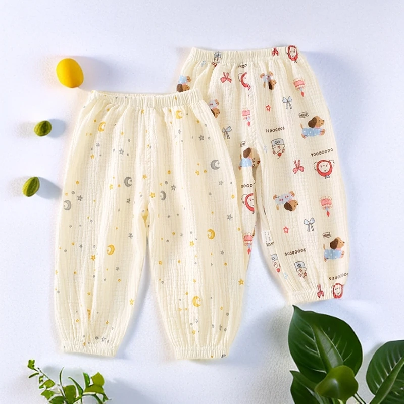 风婴幼儿可爱印花长裤春夏新款男女宝宝百搭纱布防蚊裤子宽松夏季