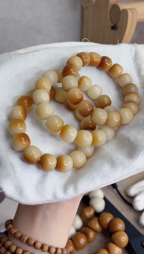 菩提根/象牙果手串b72炭烧玉化桶珠13*14手串