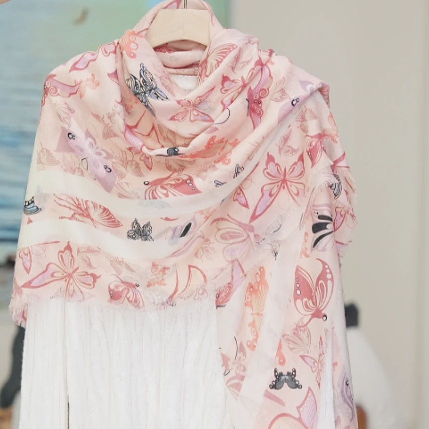 【蝴蝶岛】135*135纯山羊绒时尚女士精致秋冬洋气精致保暖围巾围脖