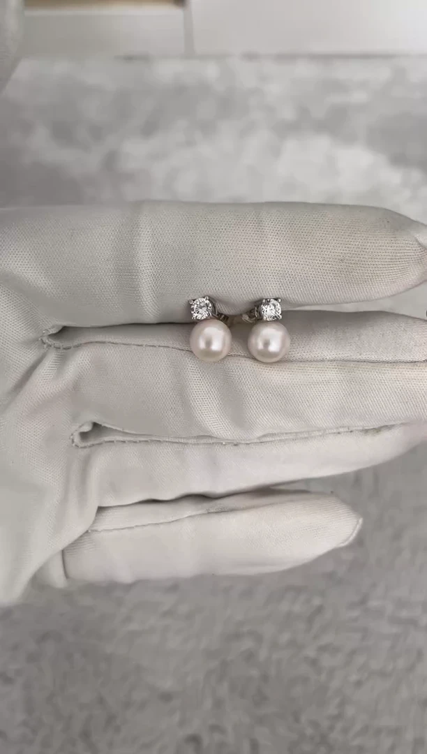 银S925镶嵌耳钉海水珍珠AK戴妃7-7.5mm