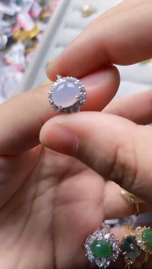 翡翠戒指银S925镶嵌4444---8
