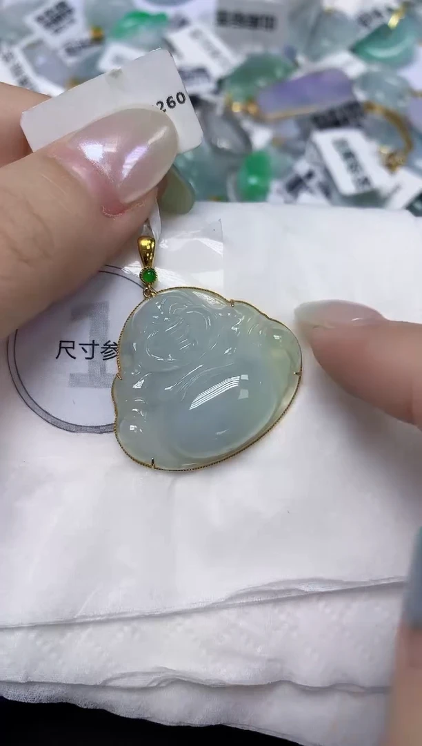 翡翠18K金镶嵌颈饰天然缅甸翡翠A货百元以上9元证书费自理