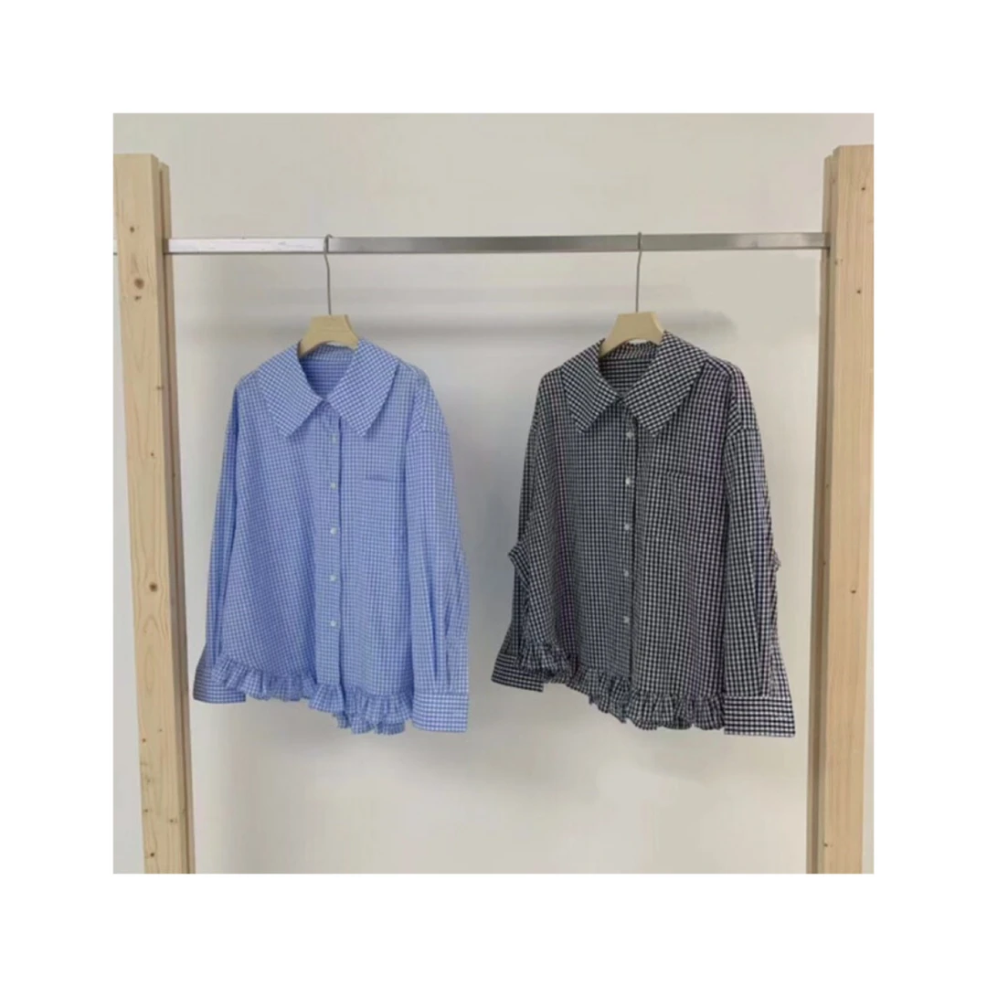 PLUR·PAN休闲长袖木耳格纹衬衫