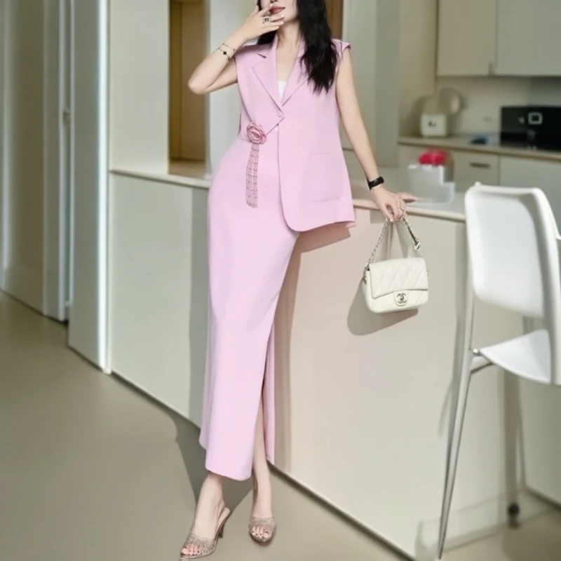 852【琴公子专属】V领高定优雅复古新款夏季马甲半身长裙两件套