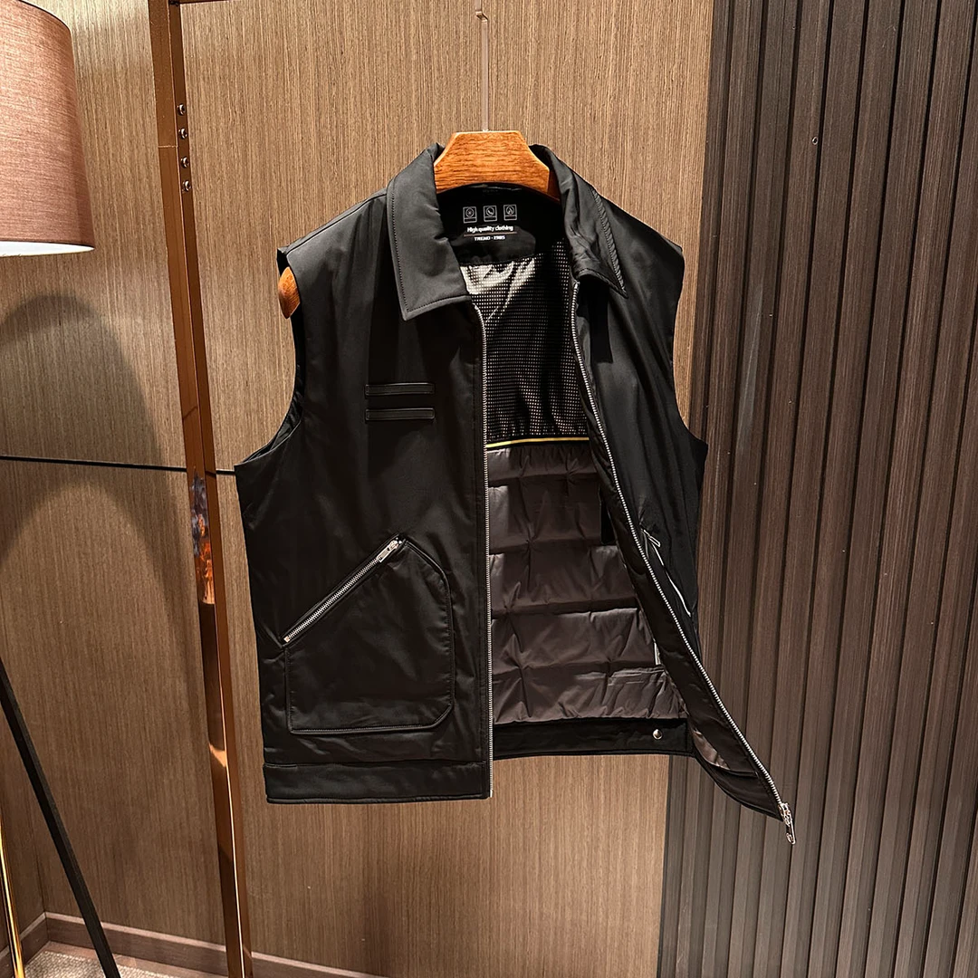 【意式经典老钱 保暖外搭】2025冬装新款男士高品质翻领羽绒马甲