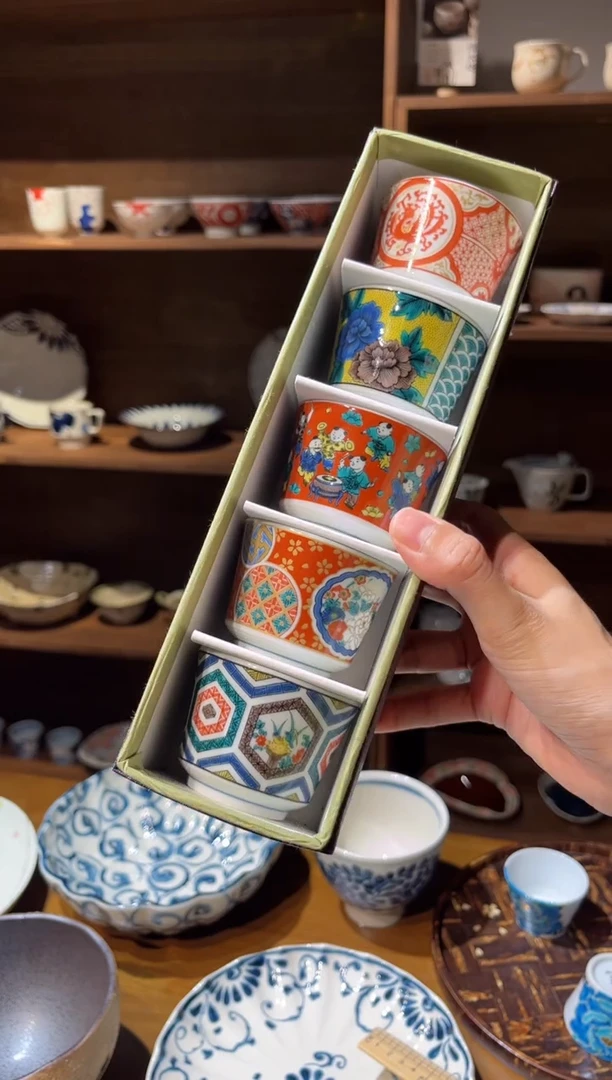 瓷片孤品 新时代画风5件套杯