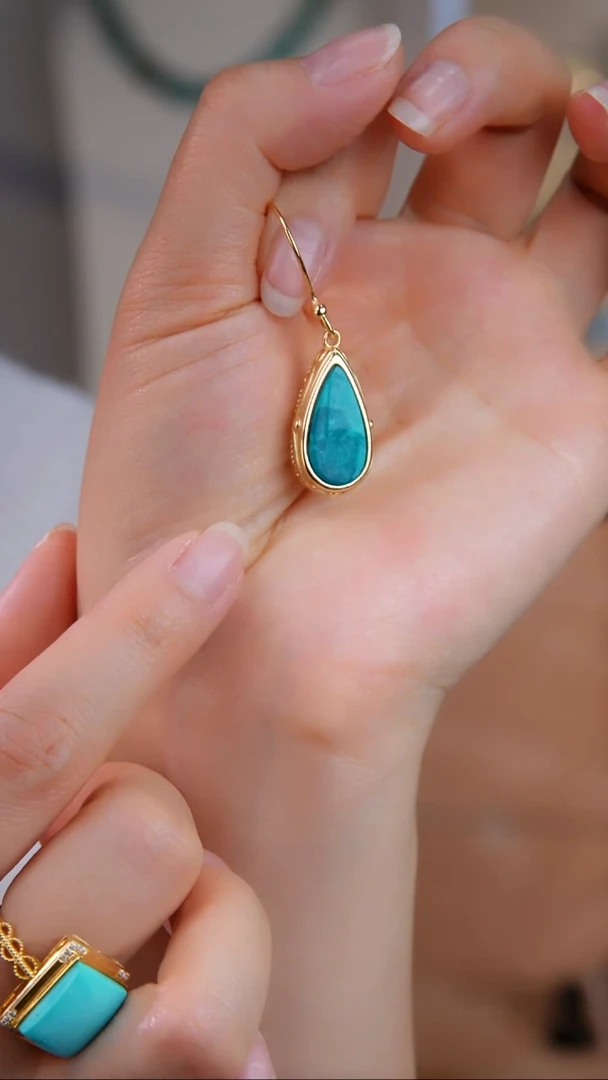 银S925镀金镶嵌绿松石耳饰多样性发货