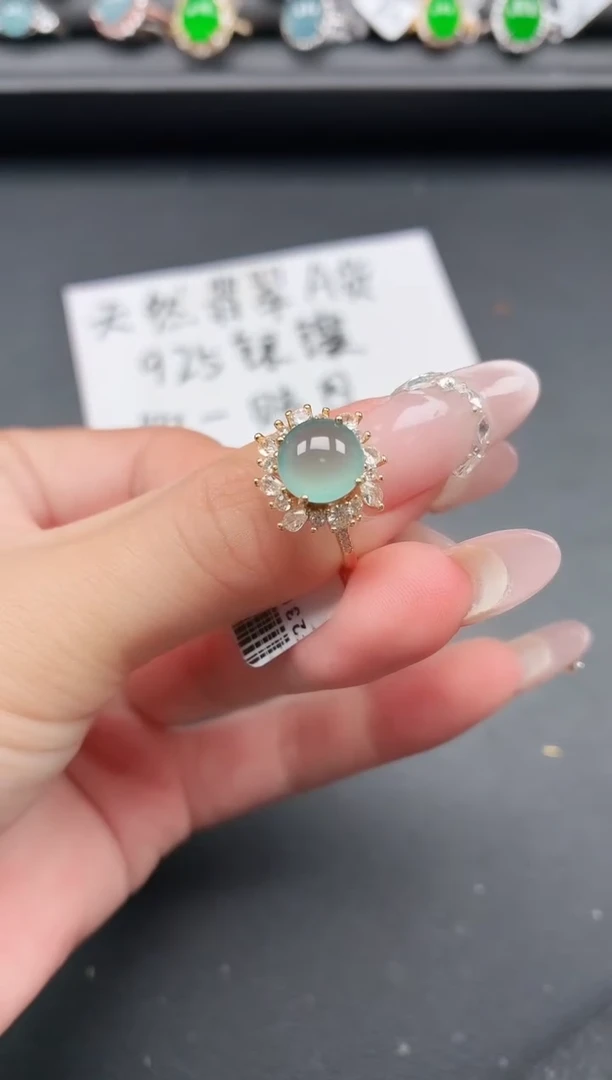 银S925镶嵌戒指翡翠1