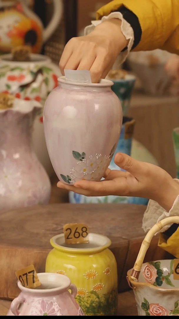 陶瓷景德镇设计师手作花器摆件侘寂风@M172@